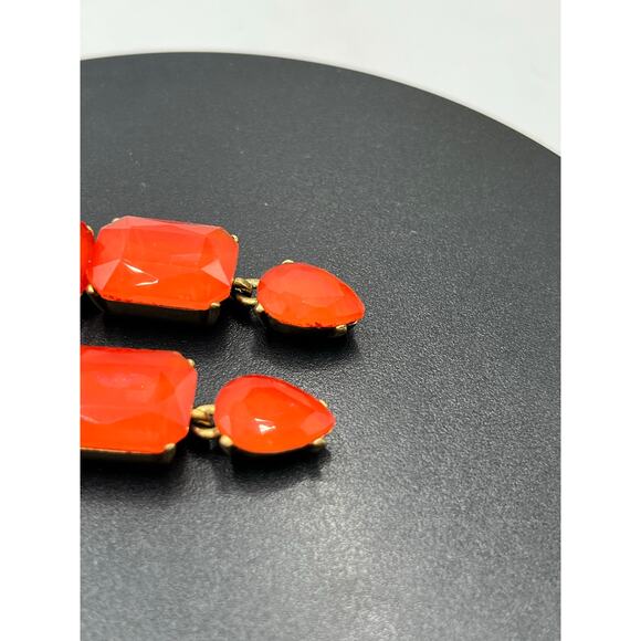 Loren Hope Signed Red Neon Orange Coral Statement Rhinestone Glass Earrings - Picture 9 of 9